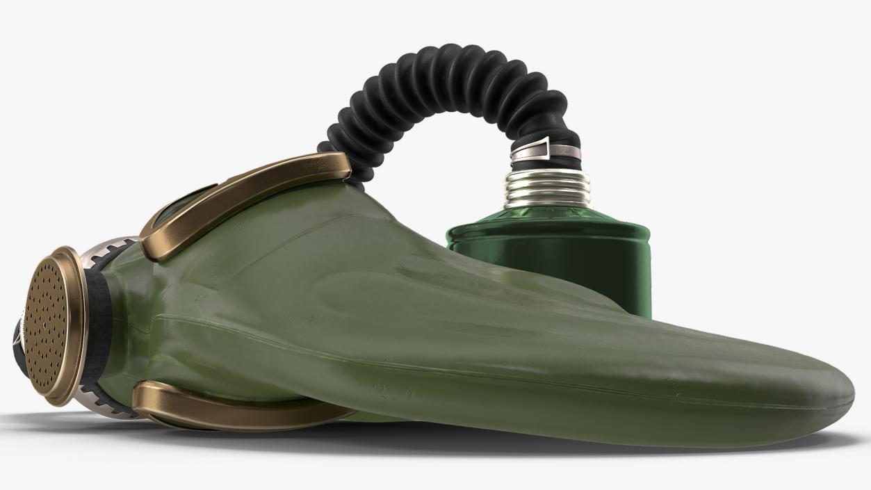 3D model Green Gas Mask with Long Hose Lying