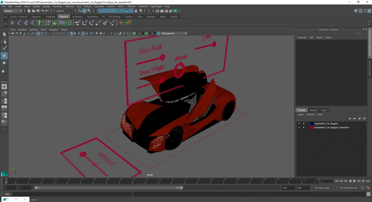 3D model Asymmetric Car Rigged for Maya