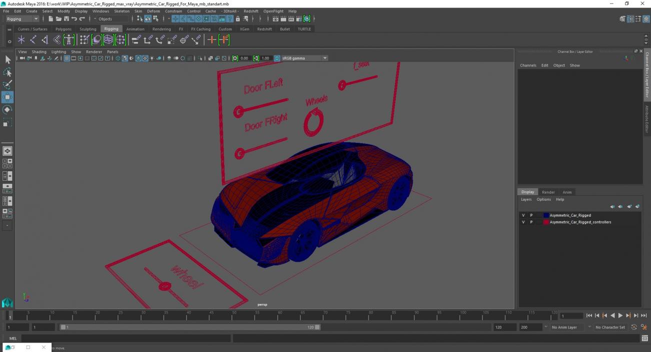 3D model Asymmetric Car Rigged for Maya