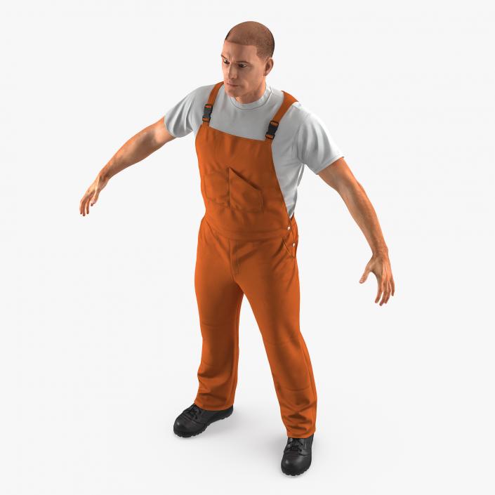 3D model Worker Wearing Orange Overalls