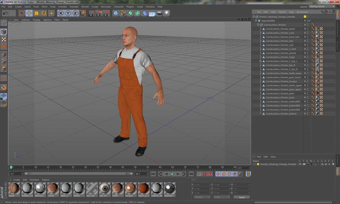 3D model Worker Wearing Orange Overalls