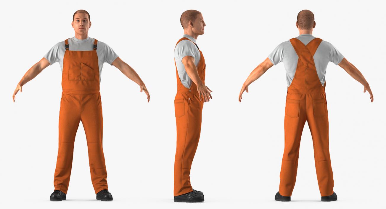 3D model Worker Wearing Orange Overalls