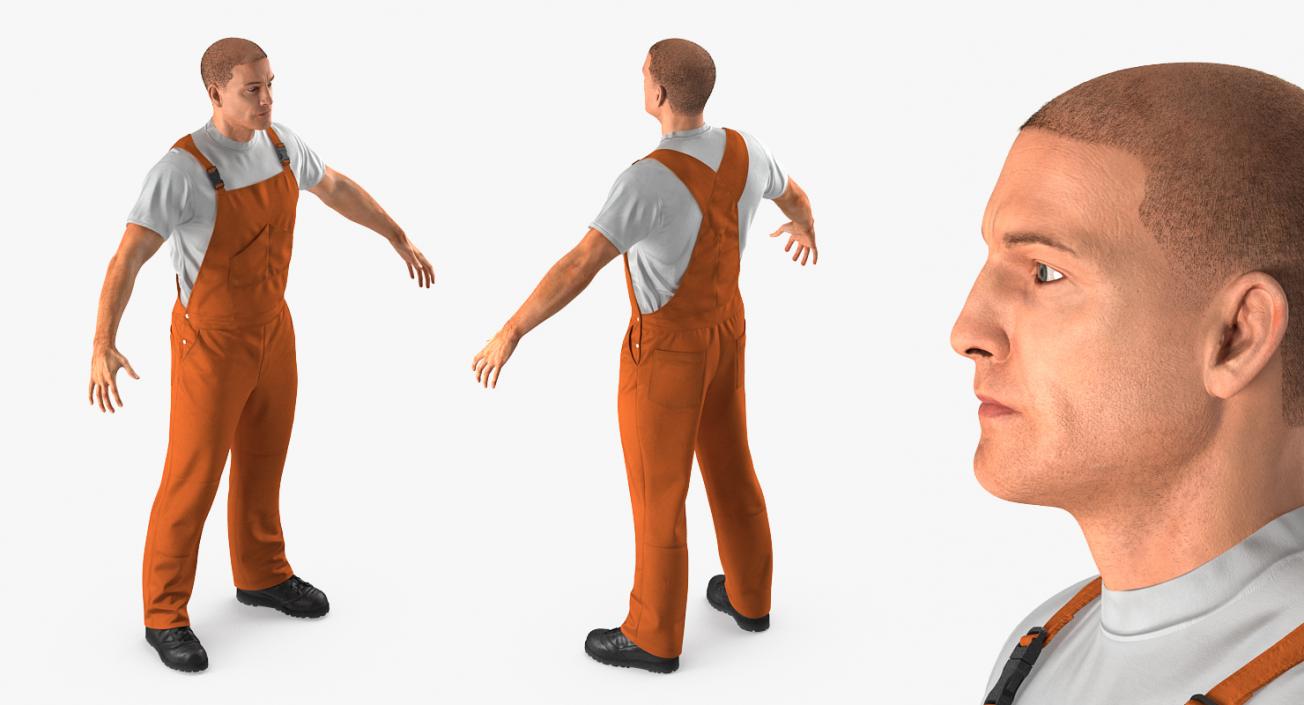 3D model Worker Wearing Orange Overalls