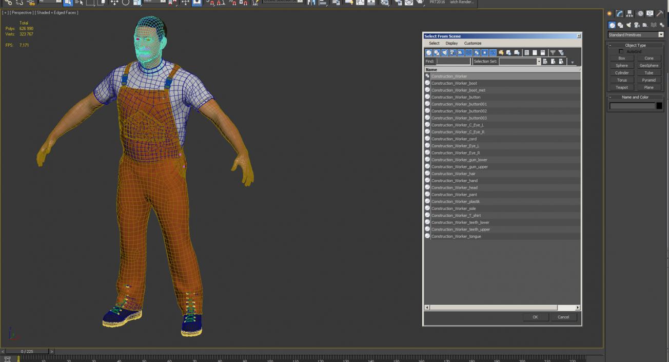 3D model Worker Wearing Orange Overalls