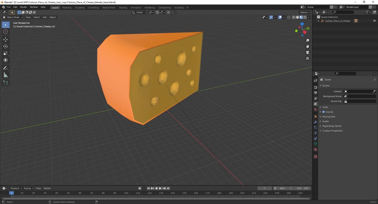 3D Cartoon Piece of Cheese model