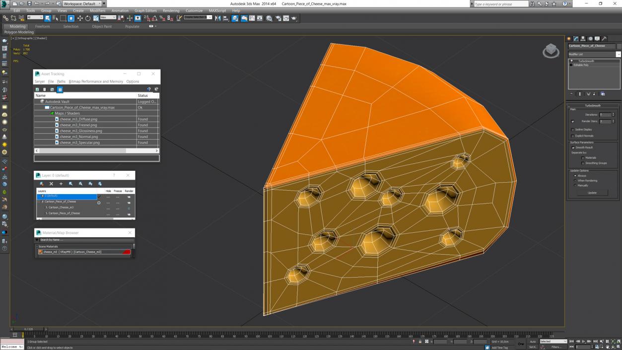 3D Cartoon Piece of Cheese model