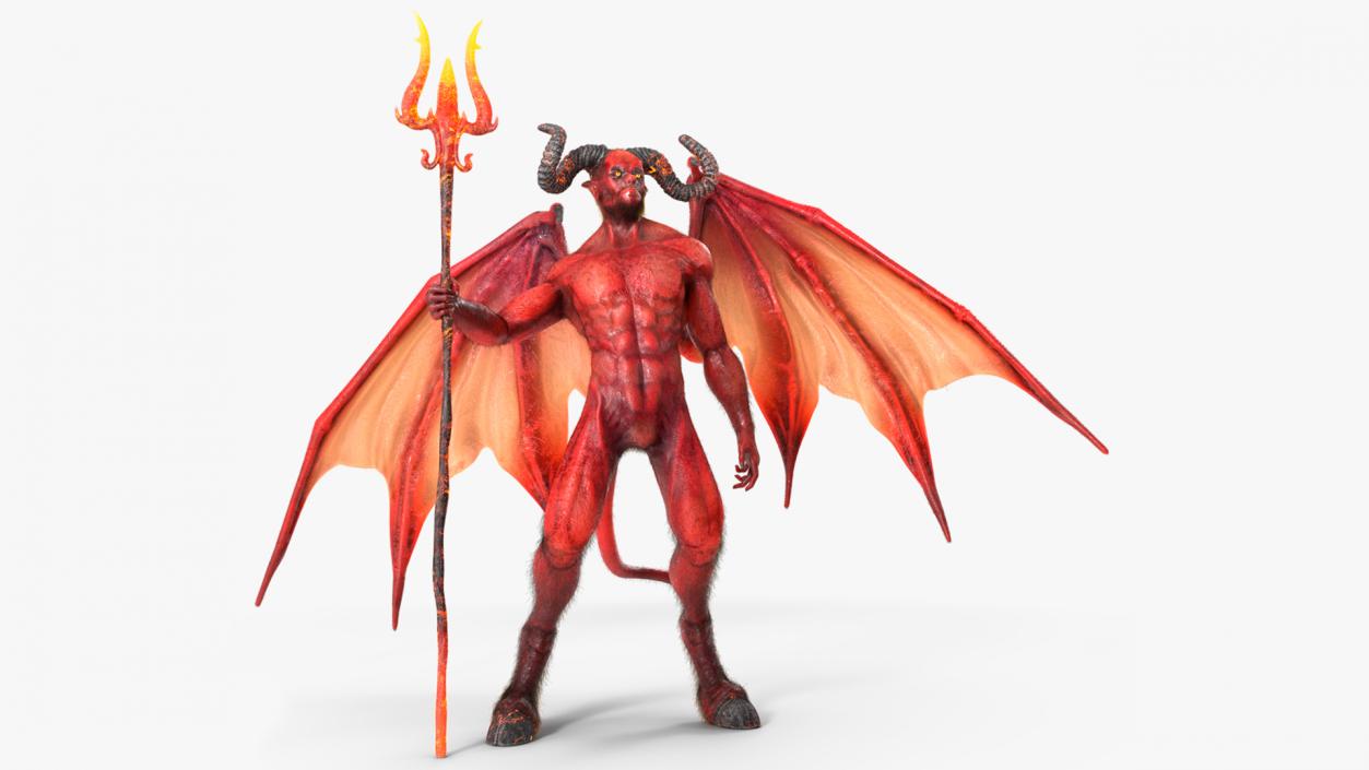 3D Devil Character with Trident Standing Pose Fur