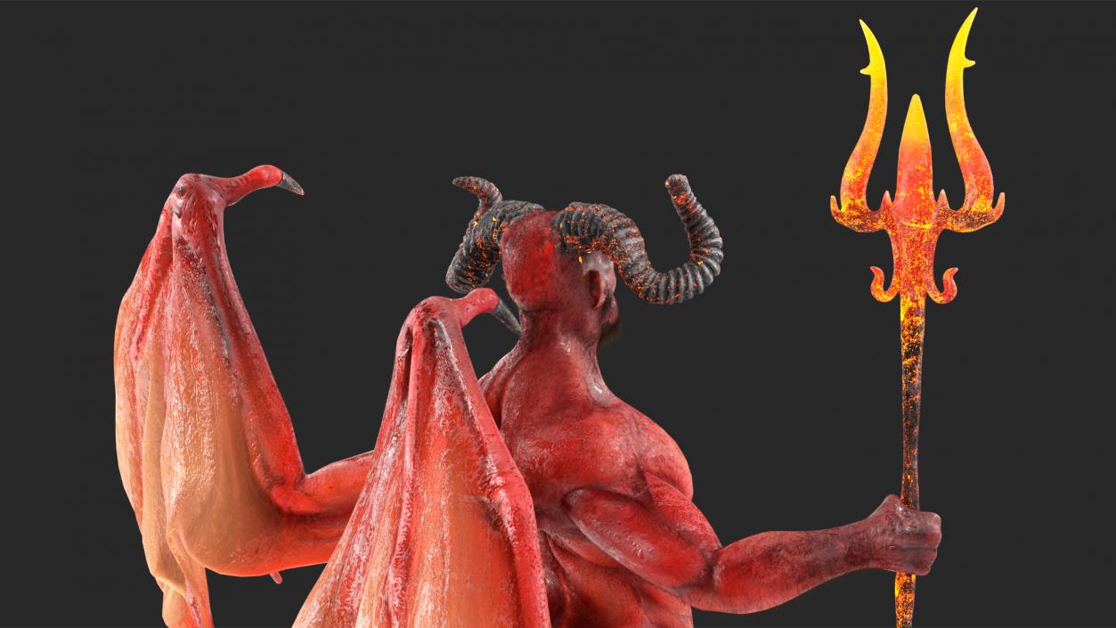 3D Devil Character with Trident Standing Pose Fur