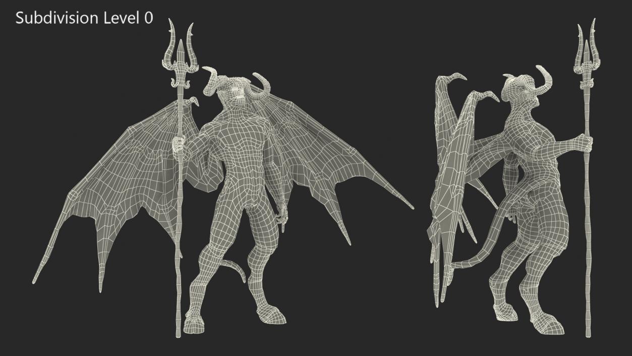 3D Devil Character with Trident Standing Pose Fur