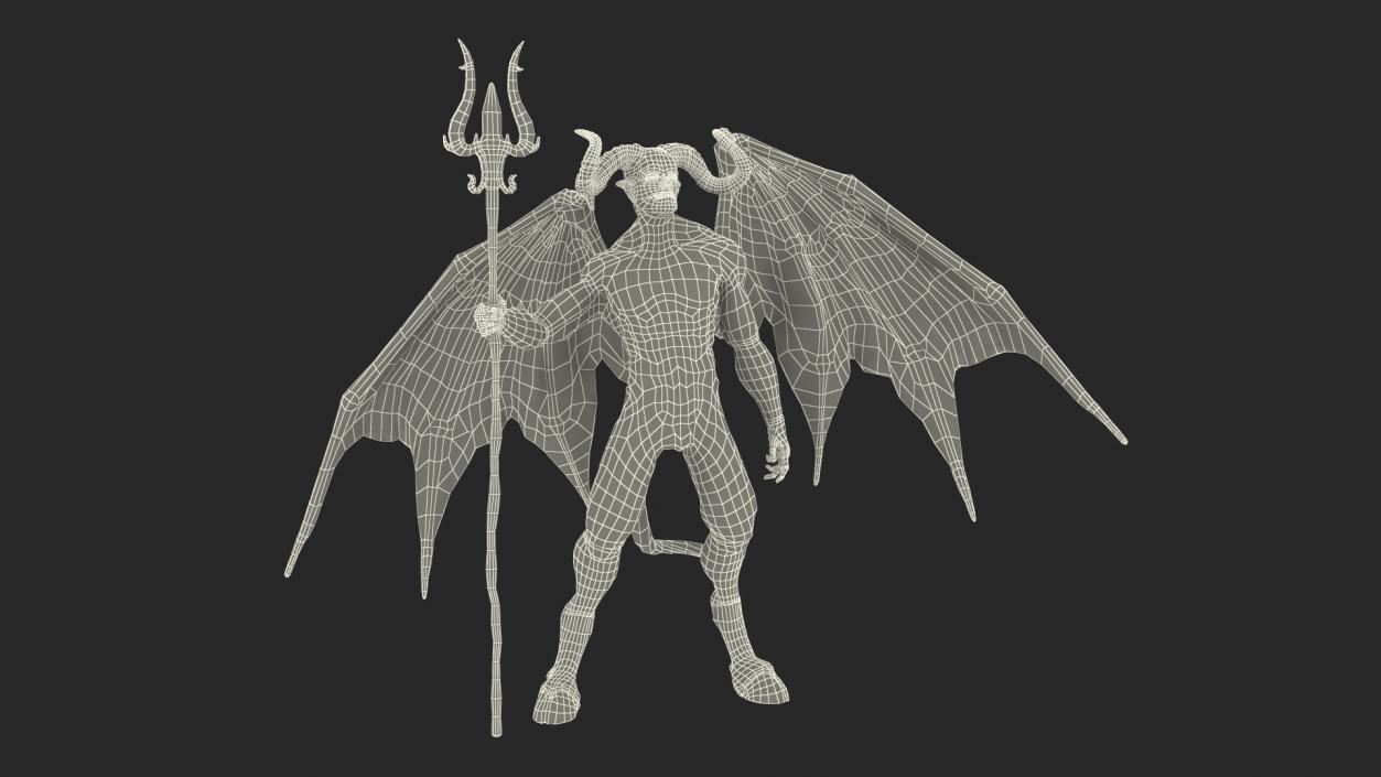 3D Devil Character with Trident Standing Pose Fur