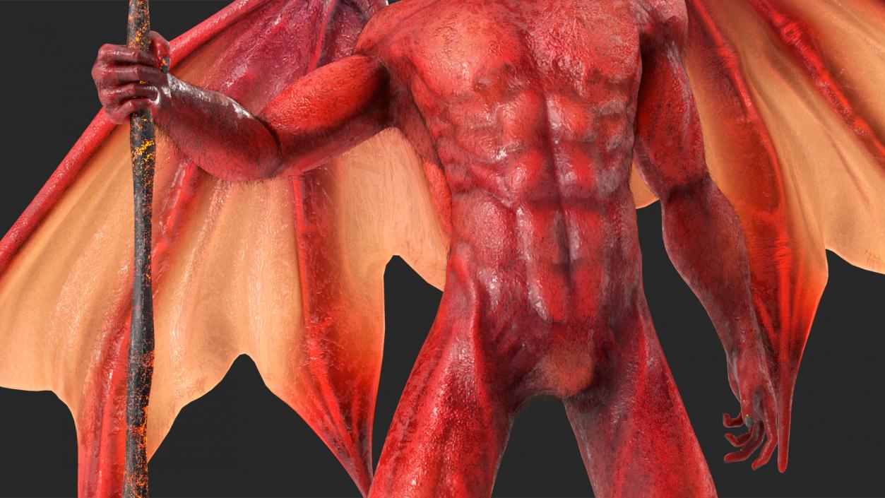 3D Devil Character with Trident Standing Pose Fur