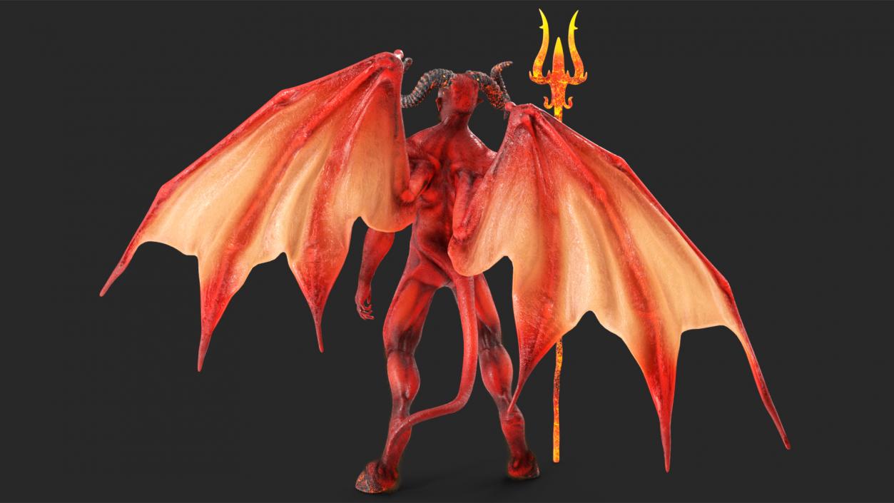 3D Devil Character with Trident Standing Pose Fur