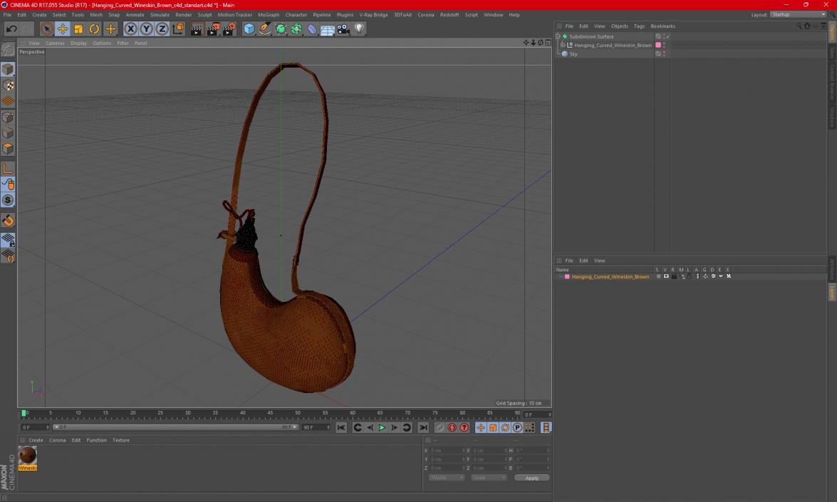 Hanging Curved Wineskin Brown 3D model