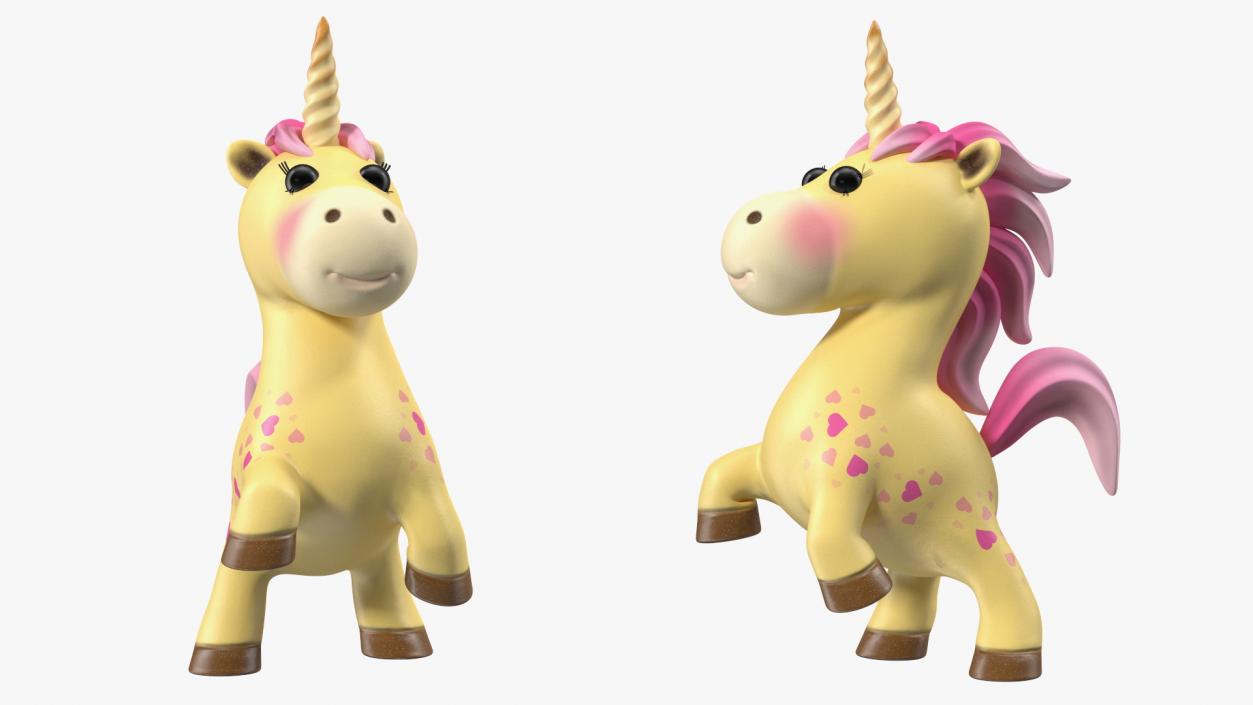 3D model Yellow Cartoon Unicorn Jumping Pose