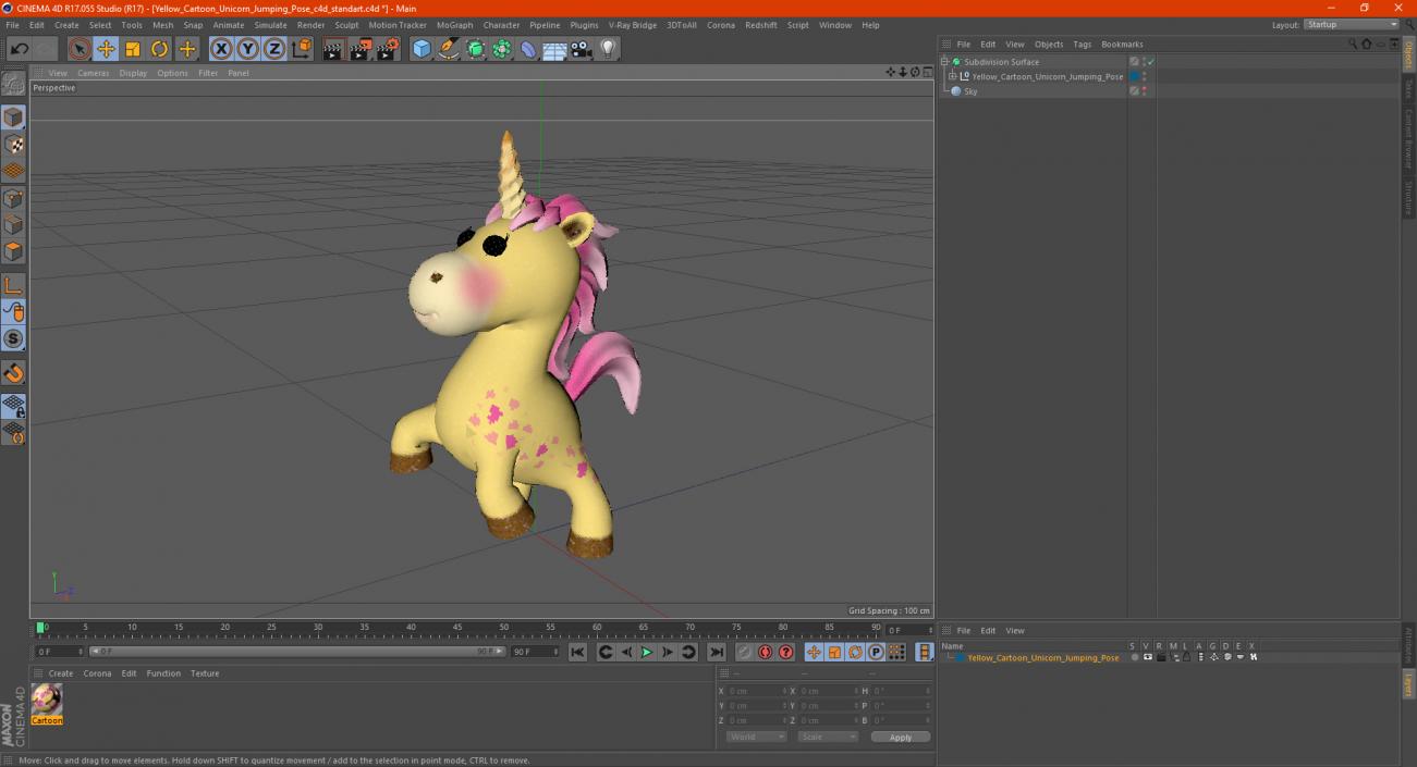 3D model Yellow Cartoon Unicorn Jumping Pose