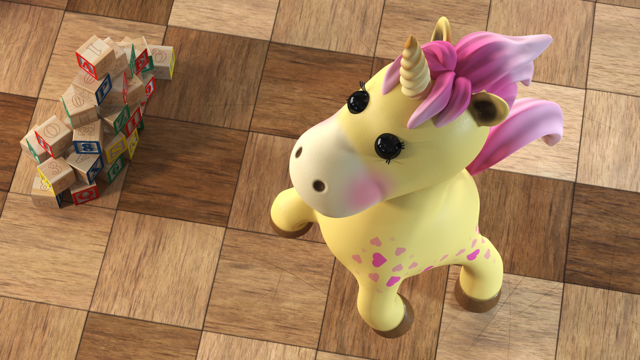 3D model Yellow Cartoon Unicorn Jumping Pose