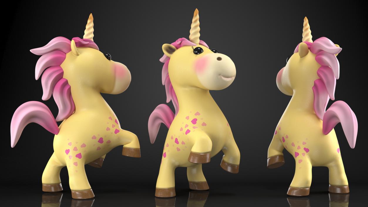 3D model Yellow Cartoon Unicorn Jumping Pose