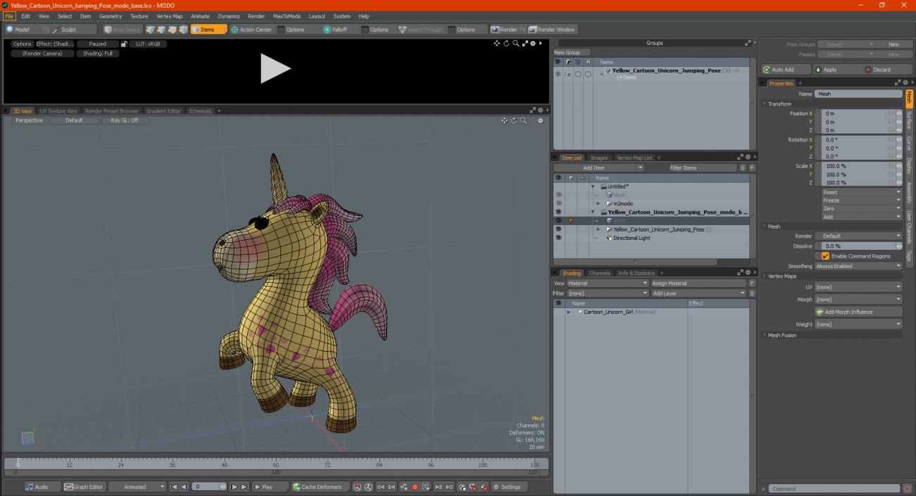 3D model Yellow Cartoon Unicorn Jumping Pose