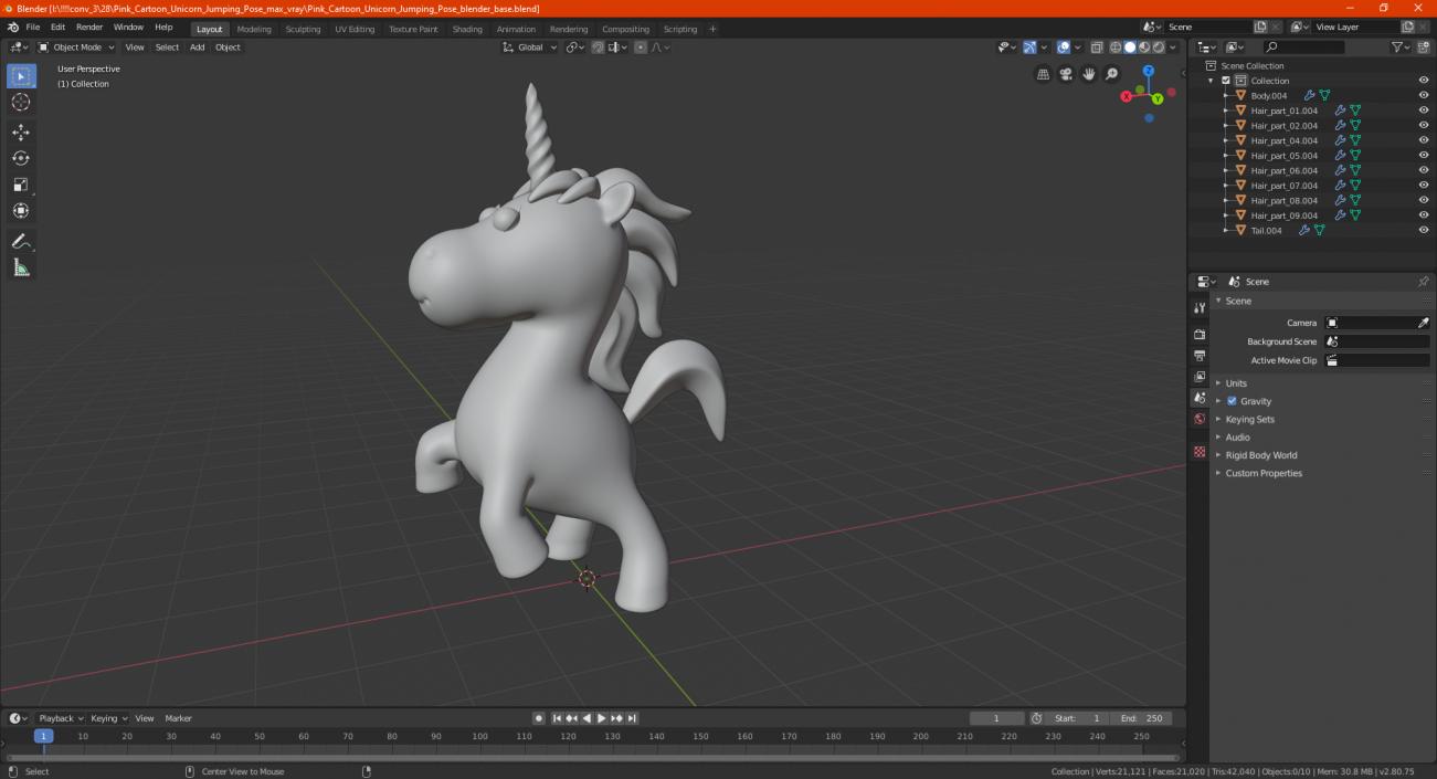 3D model Yellow Cartoon Unicorn Jumping Pose