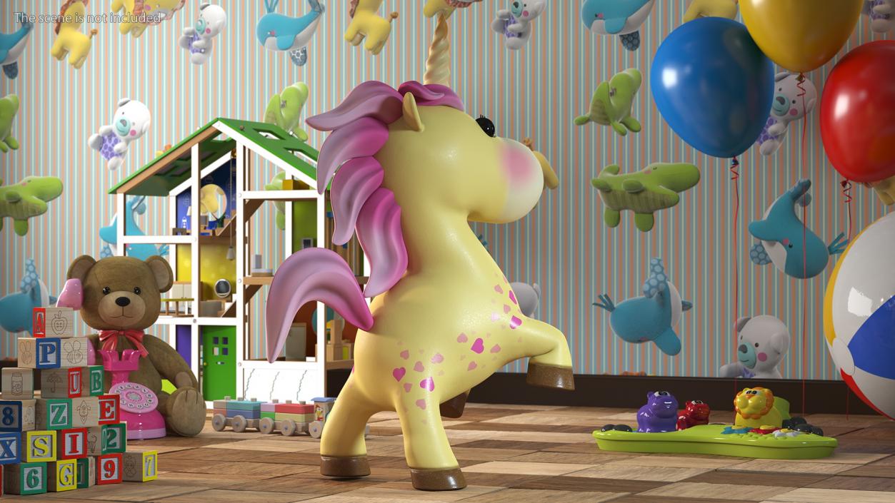 3D model Yellow Cartoon Unicorn Jumping Pose