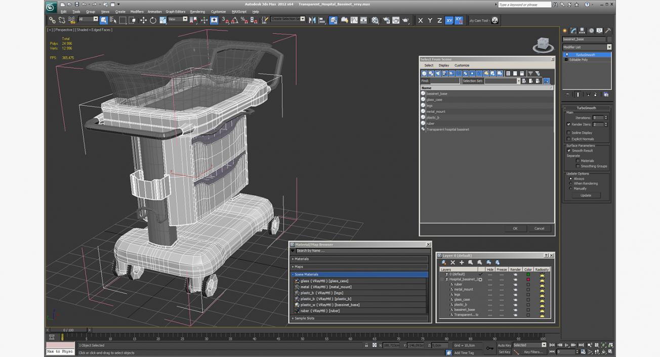 Transparent Hospital Bassinet 3D model