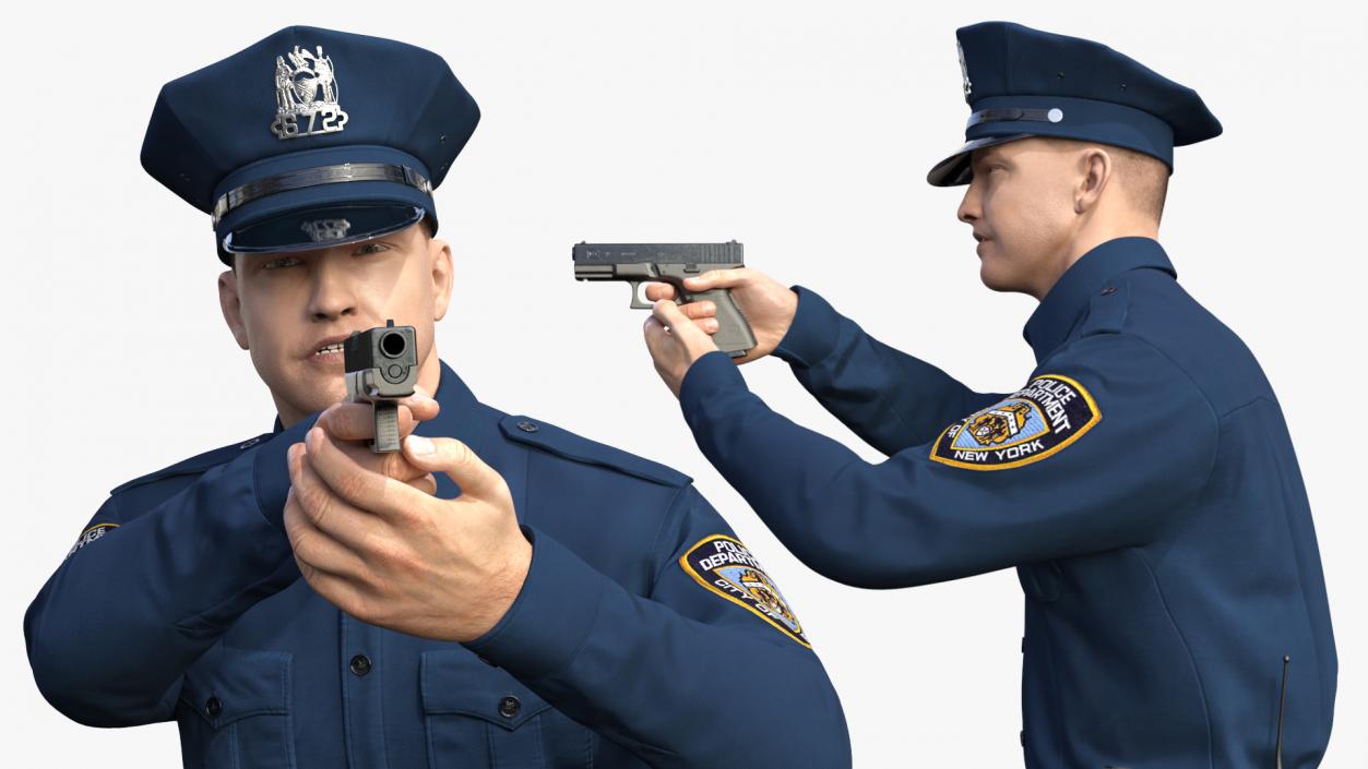 3D model NYPD Police Officer Aiming Pose Fur