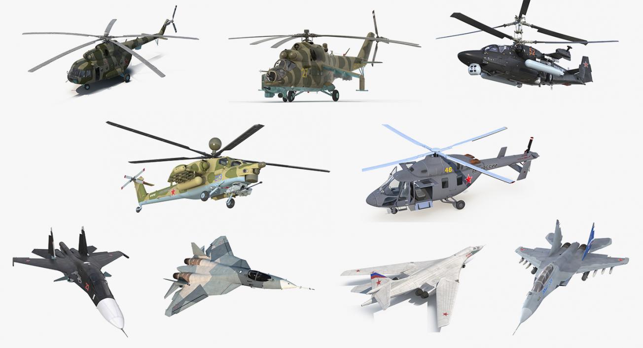 Rigged Russian Military Aircrafts 3D Models Collection 3D model