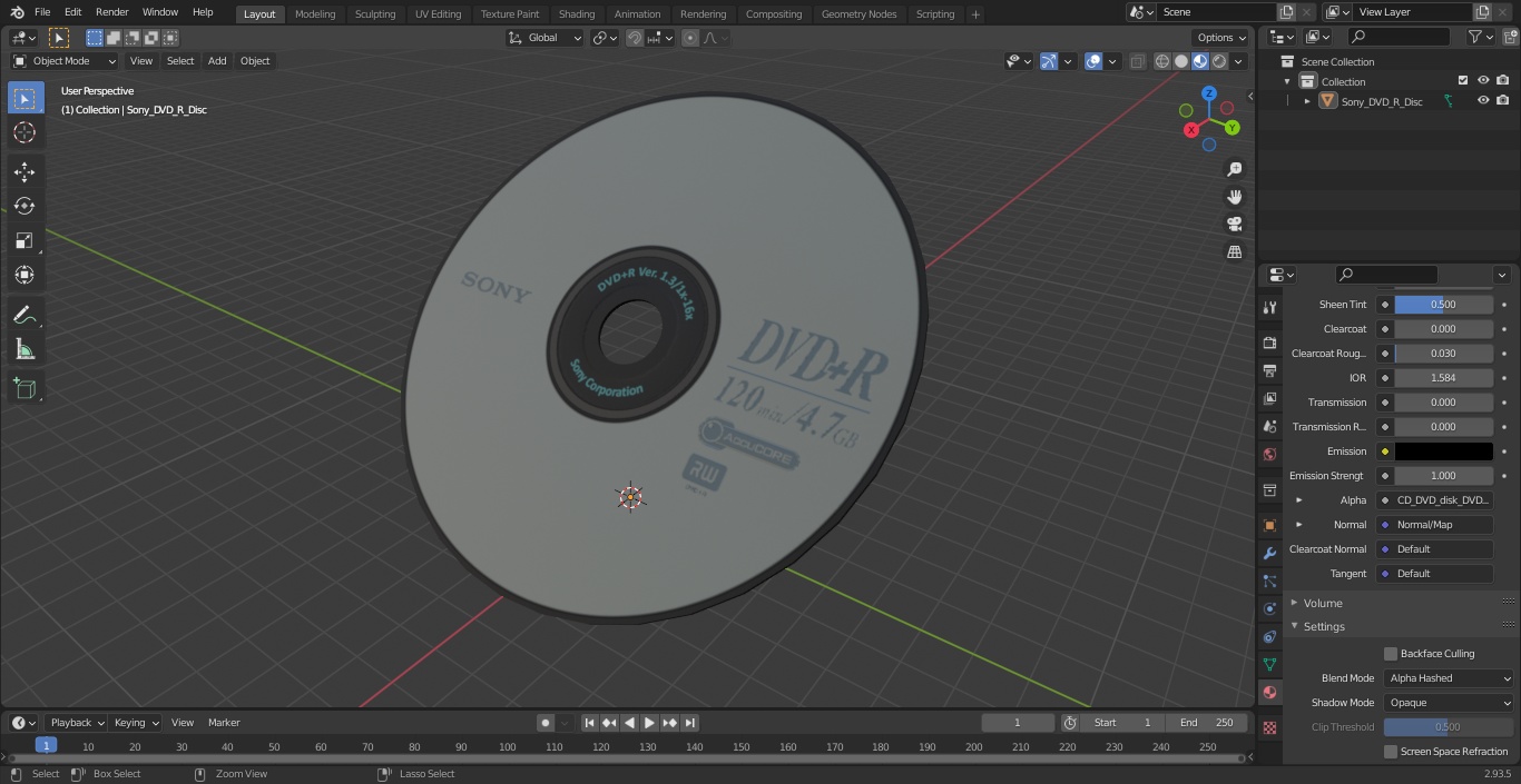 3D model Sony DVD R Disc