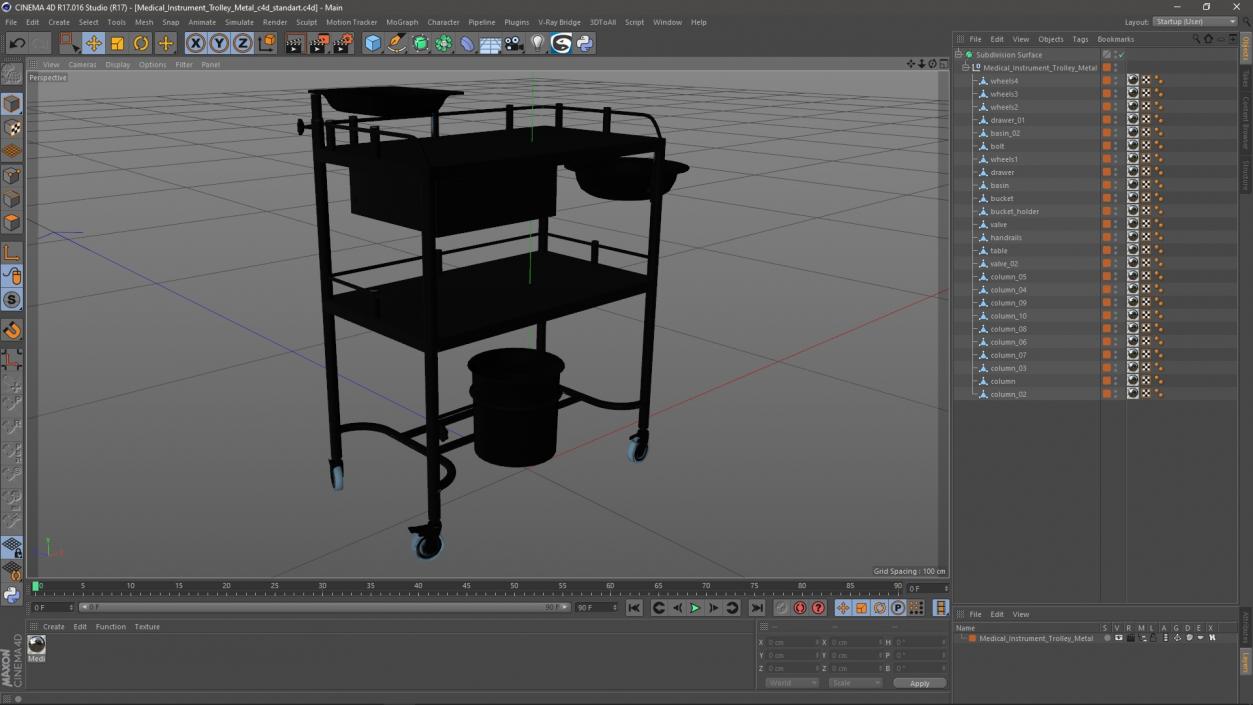 Medical Instrument Trolley Metal 3D