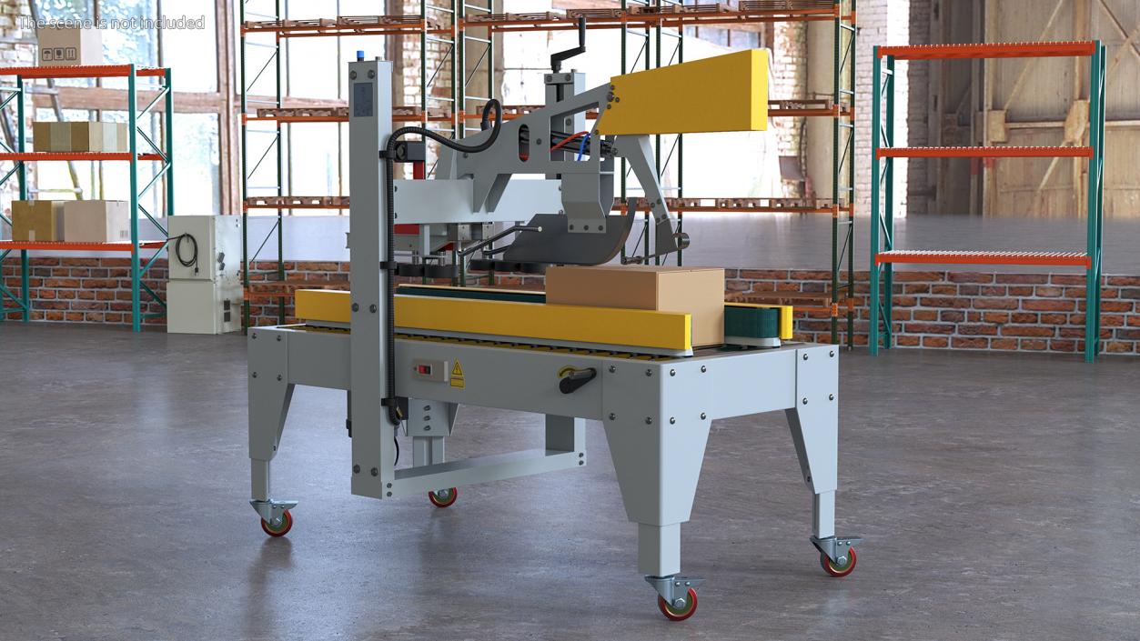 3D model Auto Carton Packing Machine Yellow Rigged for Cinema 4D