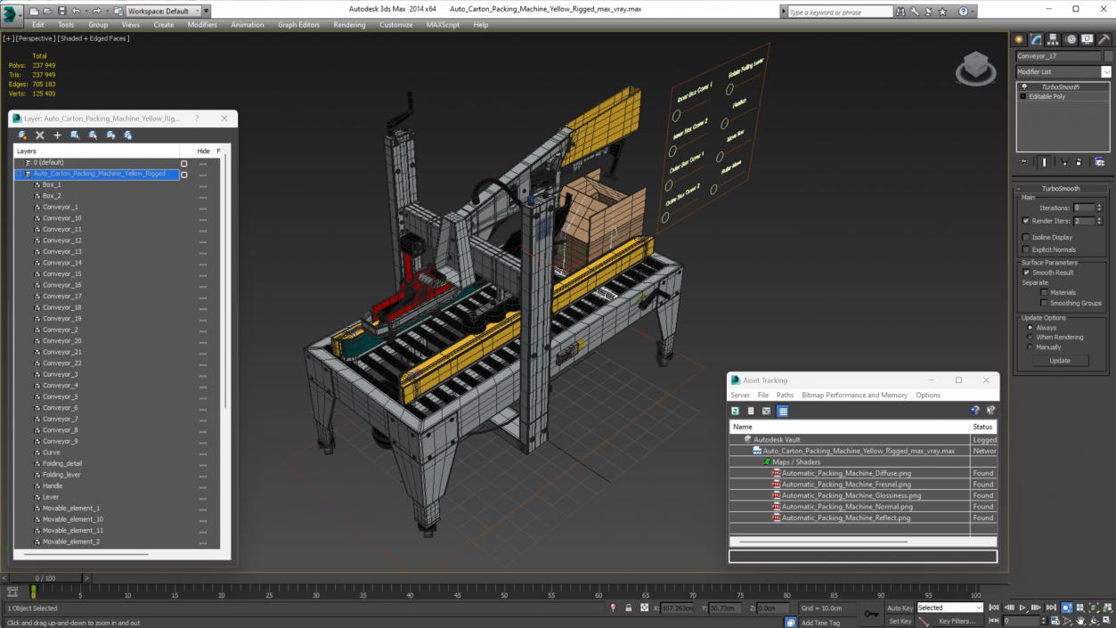 3D model Auto Carton Packing Machine Yellow Rigged for Cinema 4D