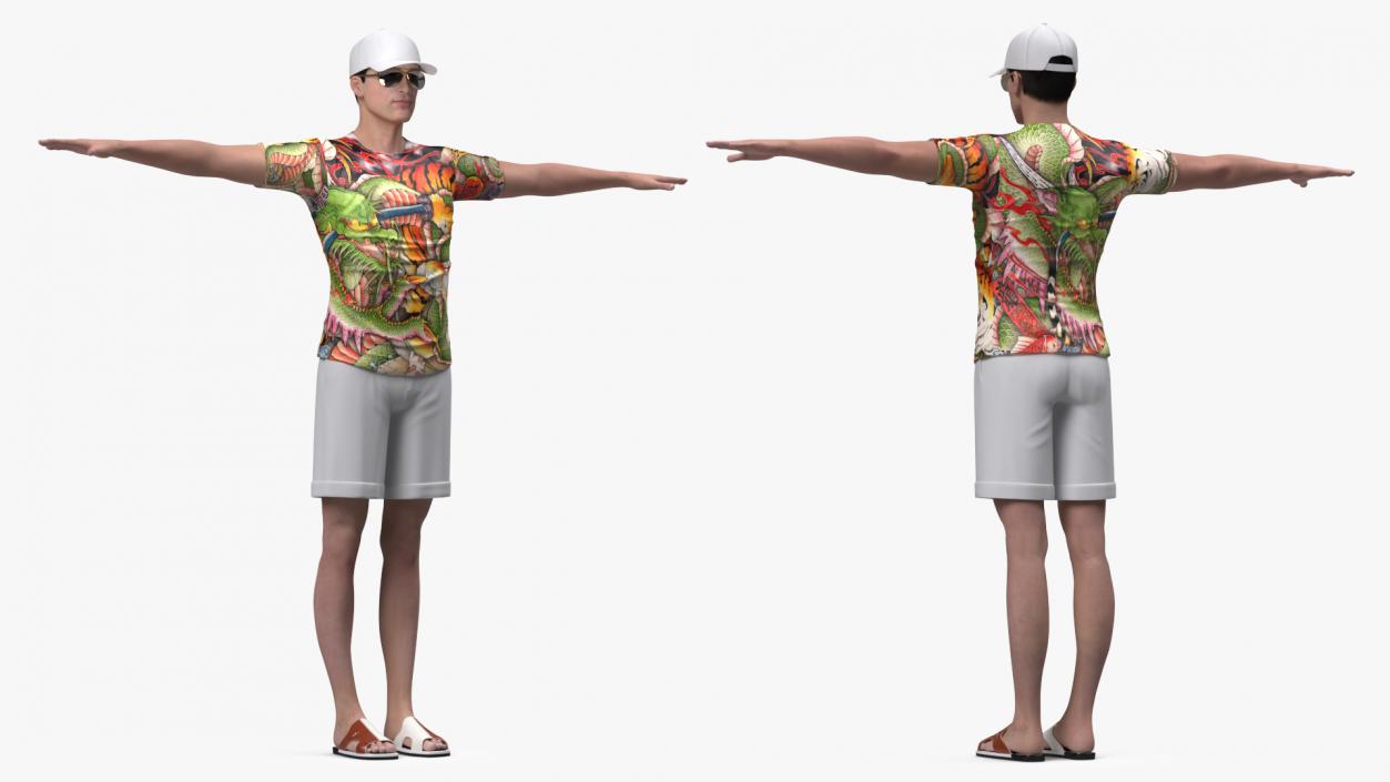 3D Asian Man Summer Outfits T Pose