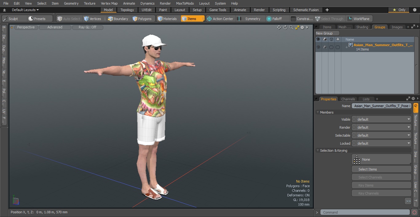 3D Asian Man Summer Outfits T Pose