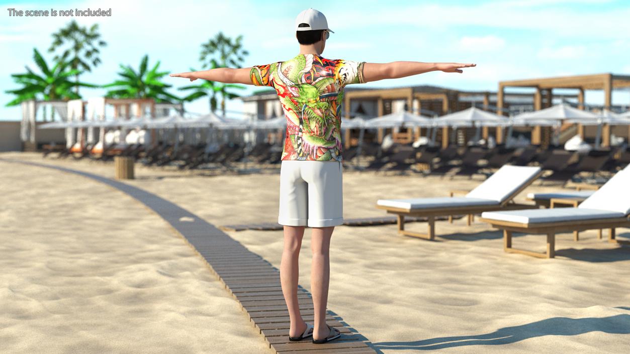 3D Asian Man Summer Outfits T Pose