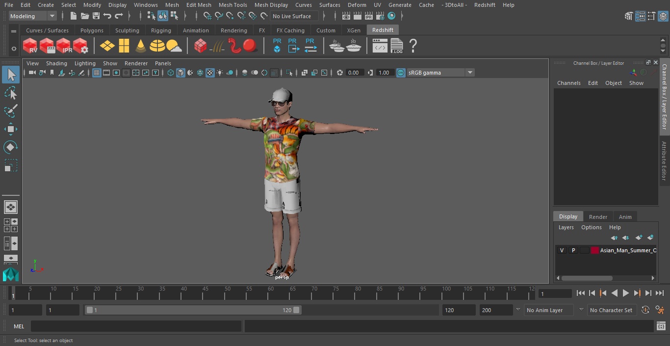 3D Asian Man Summer Outfits T Pose