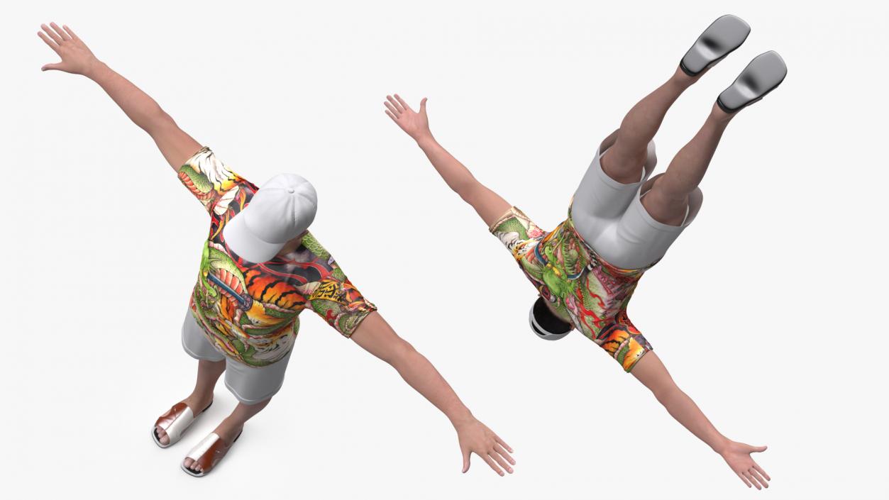 3D Asian Man Summer Outfits T Pose