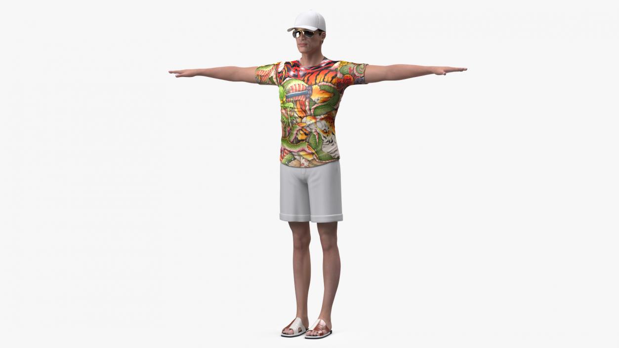 3D Asian Man Summer Outfits T Pose