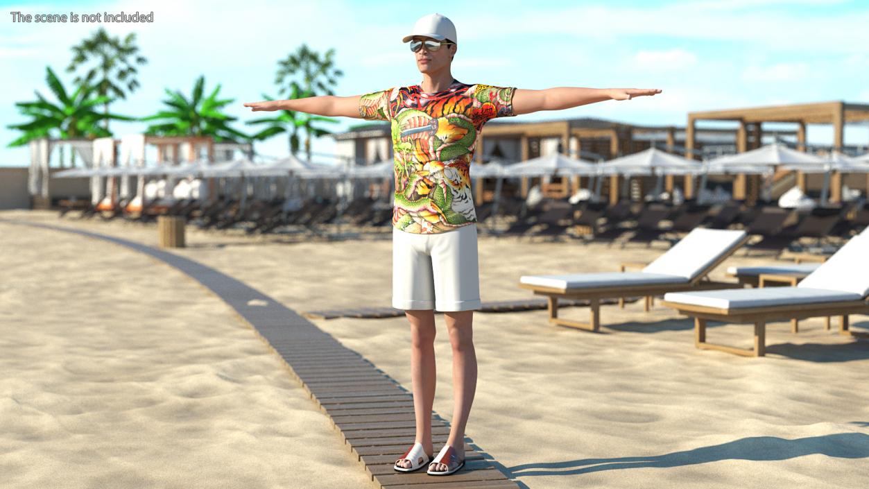 3D Asian Man Summer Outfits T Pose