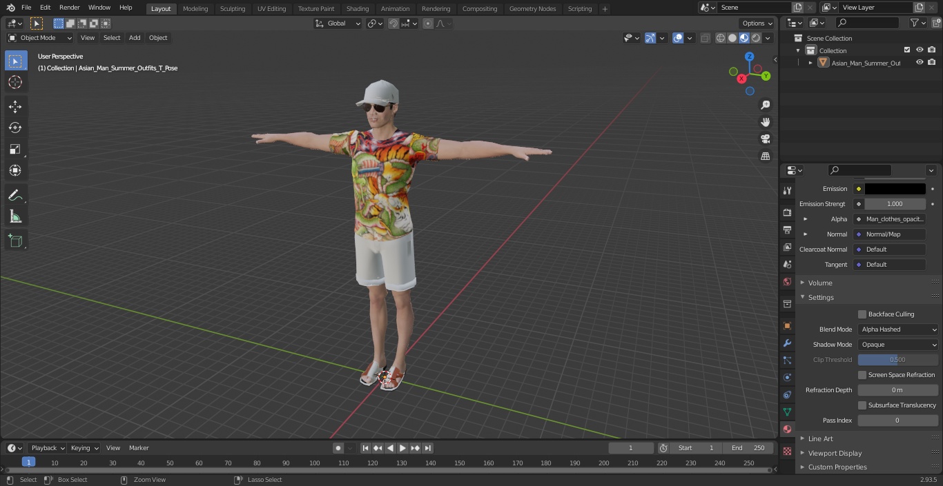 3D Asian Man Summer Outfits T Pose