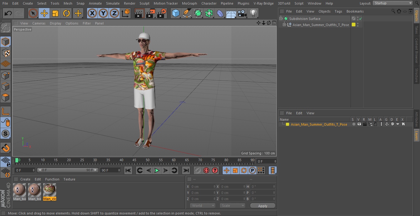 3D Asian Man Summer Outfits T Pose