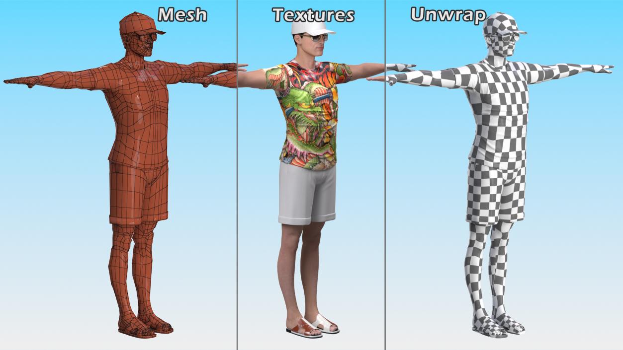 3D Asian Man Summer Outfits T Pose