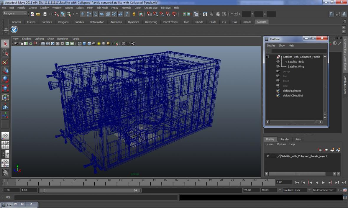 3D Satellite with Collapsed Panels