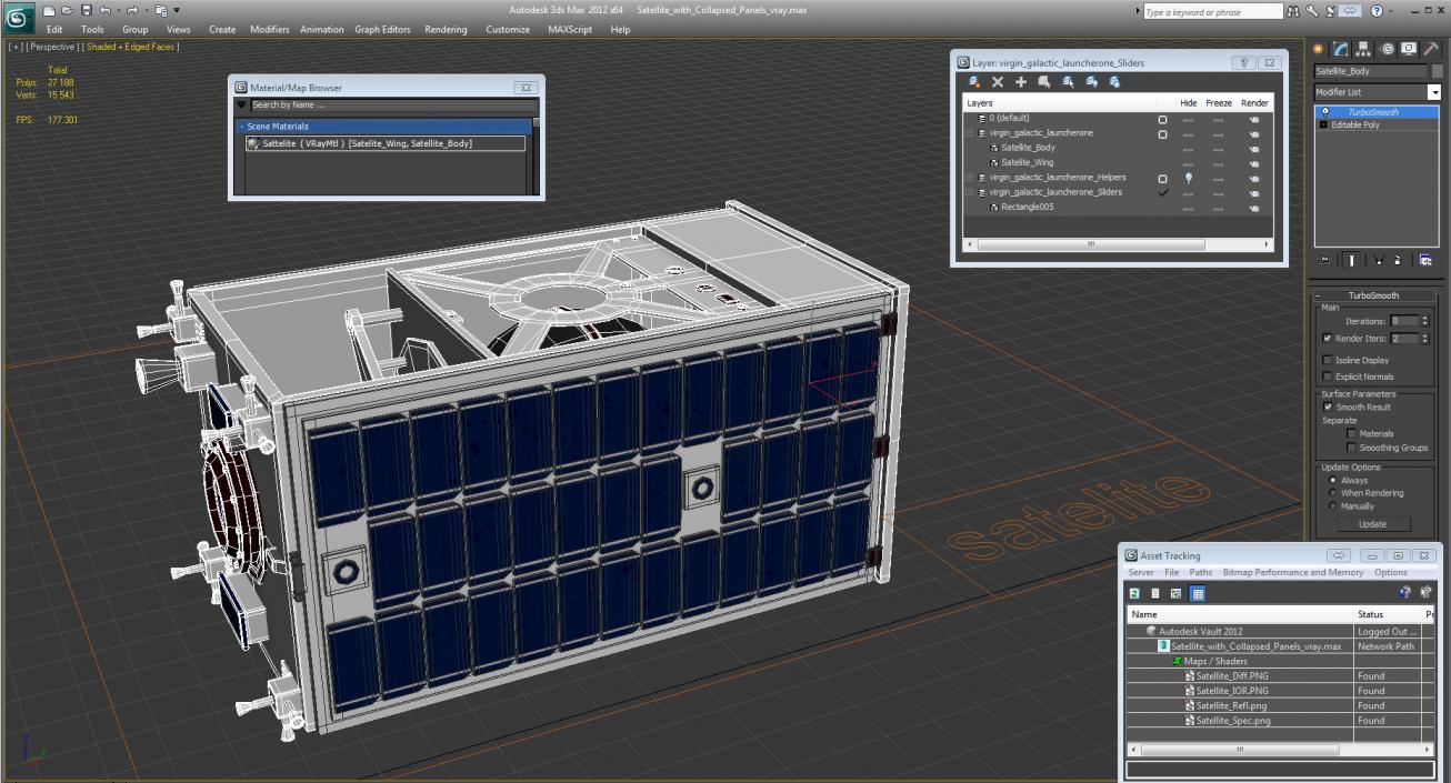 3D Satellite with Collapsed Panels