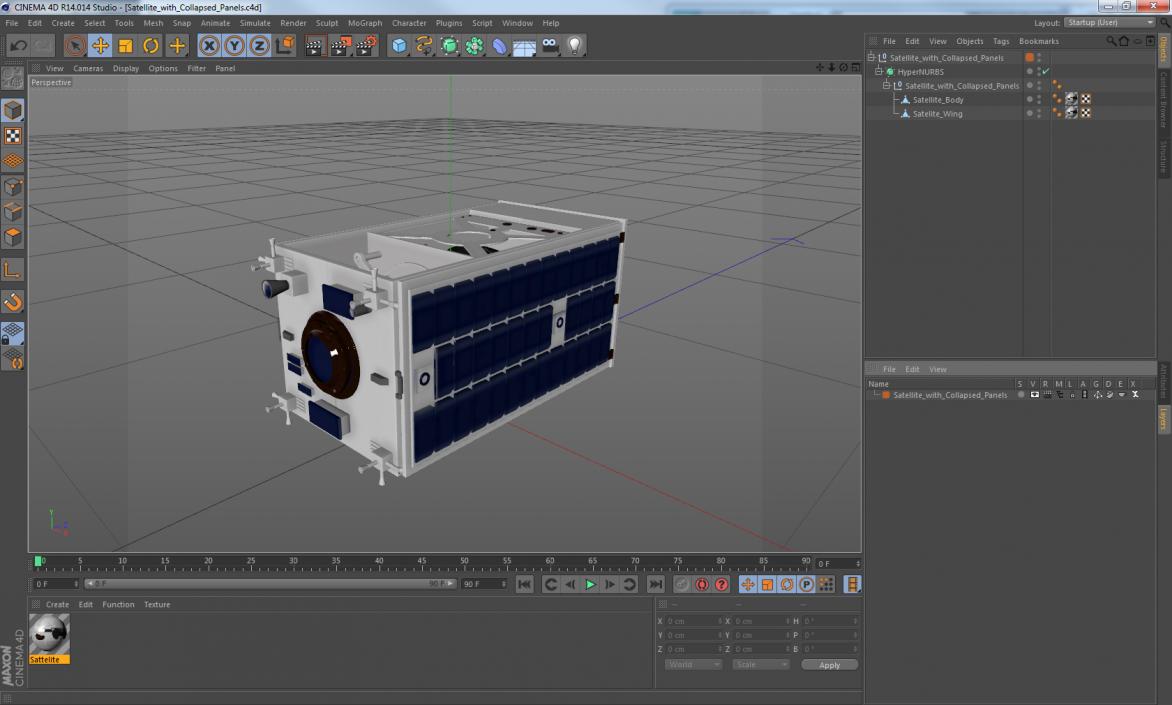 3D Satellite with Collapsed Panels