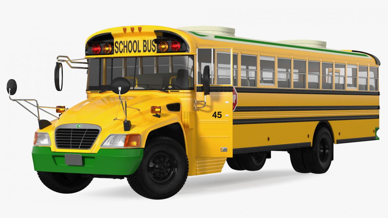 3D Electric Blue Bird Vision School Bus Rigged model