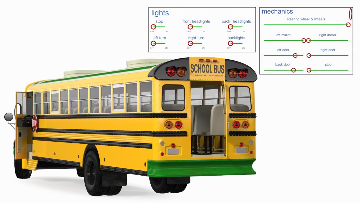 3D Electric Blue Bird Vision School Bus Rigged model