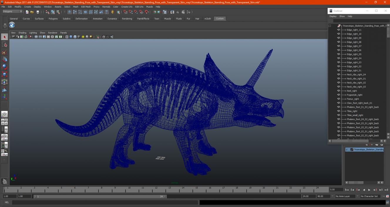 3D Triceratops Skeleton Standing Pose with Transparent Skin