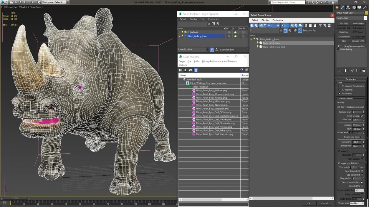 3D Rhino Walking Pose model