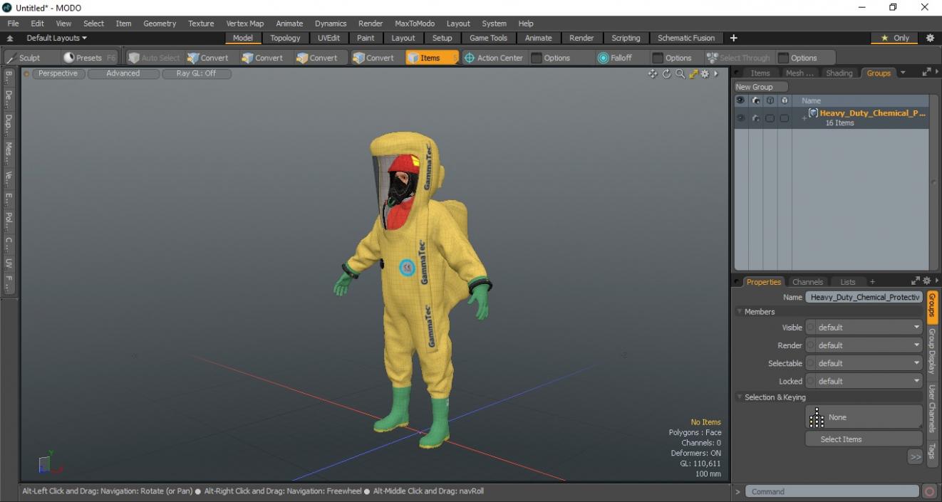 3D model Heavy Duty Chemical Protective Suit Neutral Pose Yellow