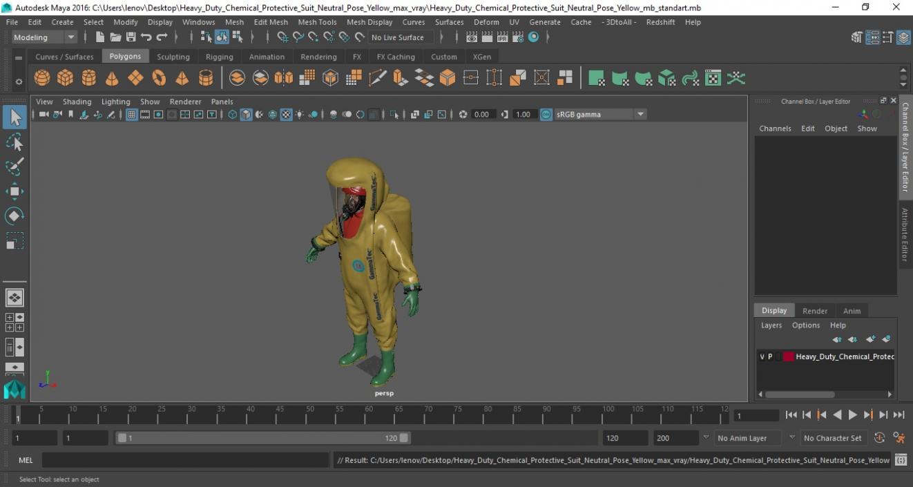 3D model Heavy Duty Chemical Protective Suit Neutral Pose Yellow